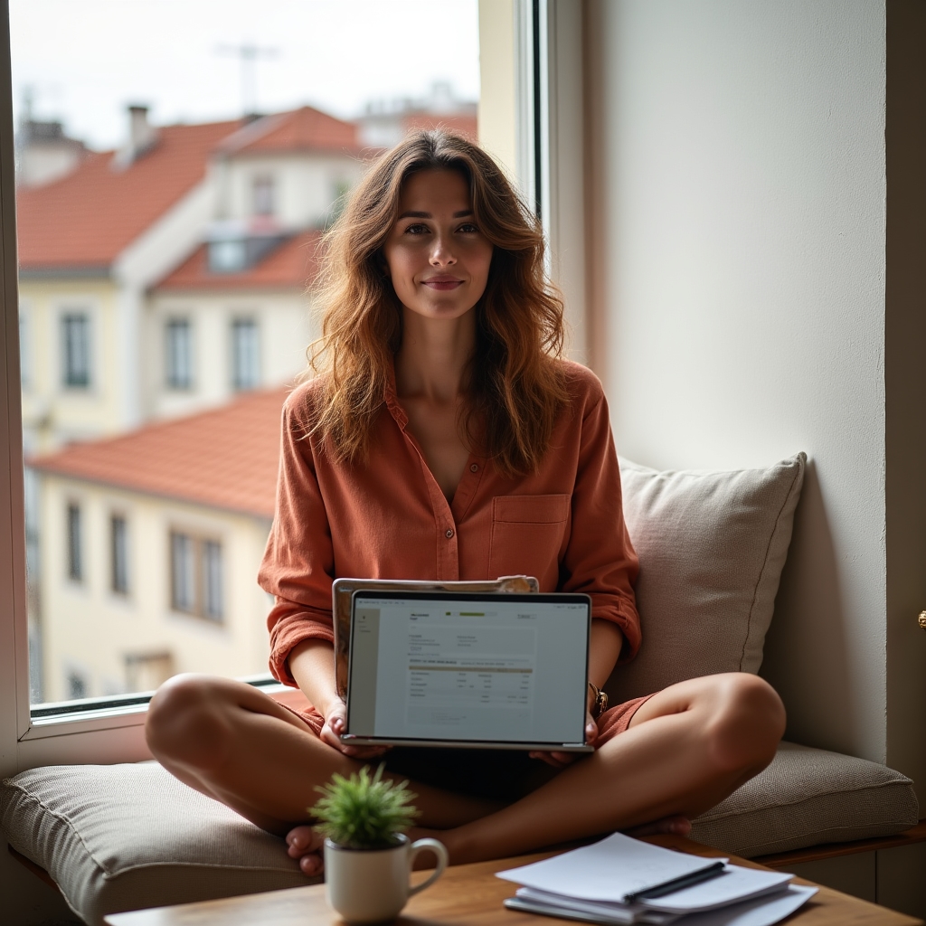 Freelancer working independently at a well-organized desk in Portugal
